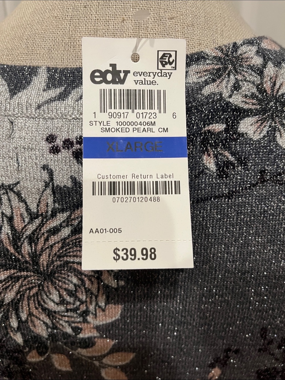 Charter Club Gray Floral Metallic-Thread Button Cardigan with Floral Print - Picture 4 of 7